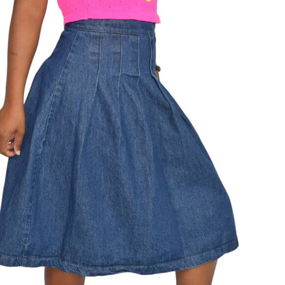 Kaos Denim Skirt Blue Jean Midi Pleats Flare Rigid Medium Wash High Waist Size 4 - Picture 1 of 15